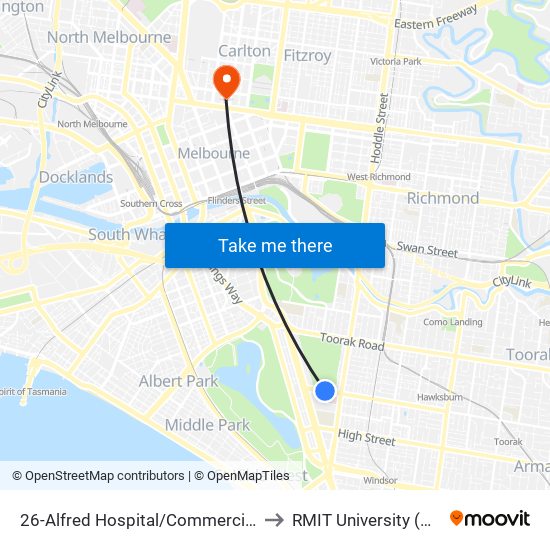 26-Alfred Hospital/Commercial Rd (South Yarra) to RMIT University (City Campus) map