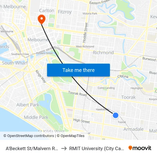 A'Beckett St/Malvern Rd #36 to RMIT University (City Campus) map