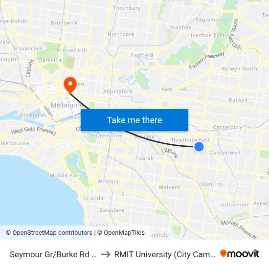 Seymour Gr/Burke Rd #59 to RMIT University (City Campus) map
