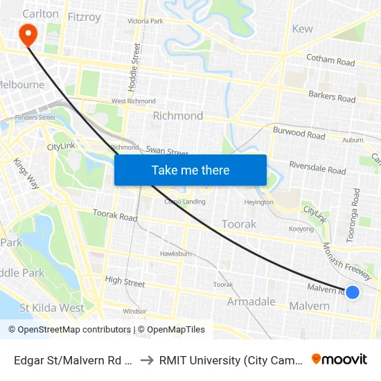Edgar St/Malvern Rd #48 to RMIT University (City Campus) map
