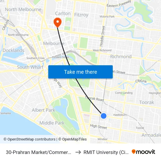 Prahran Market/Commercial Rd #30 to RMIT University (City Campus) map