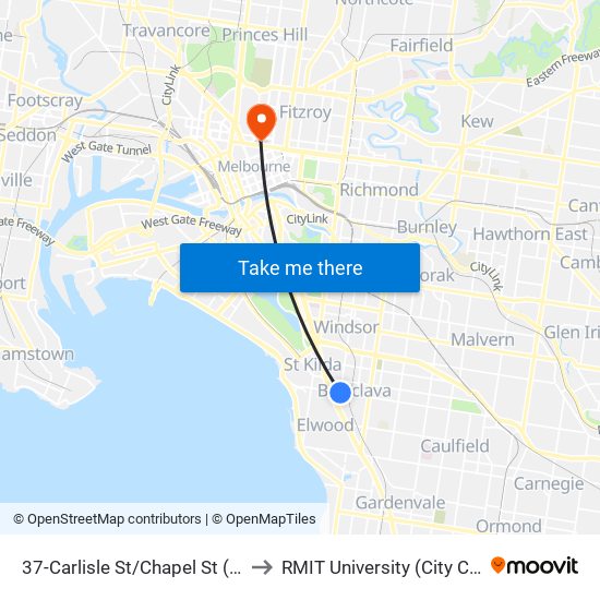 37-Carlisle St/Chapel St (St Kilda) to RMIT University (City Campus) map