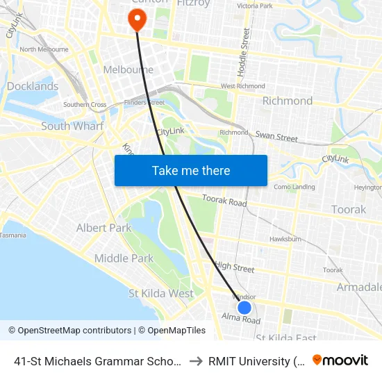 St Michaels Grammar School/Chapel St #41 to RMIT University (City Campus) map