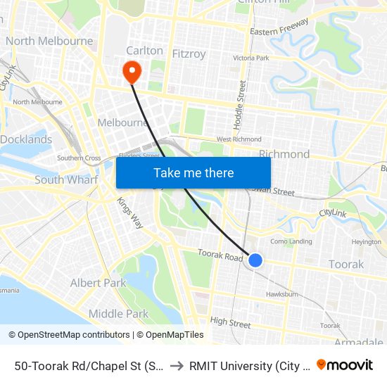 50-Toorak Rd/Chapel St (South Yarra) to RMIT University (City Campus) map