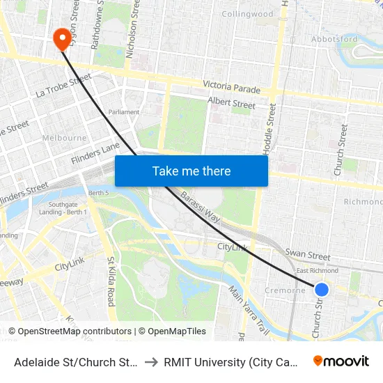 Adelaide St/Church St #55 to RMIT University (City Campus) map