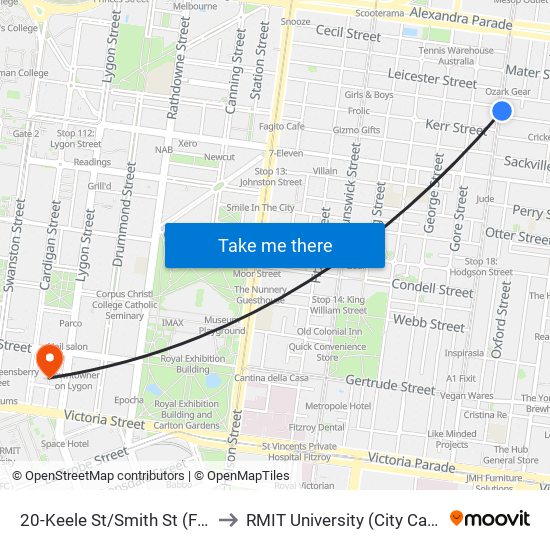 20-Keele St/Smith St (Fitzroy) to RMIT University (City Campus) map