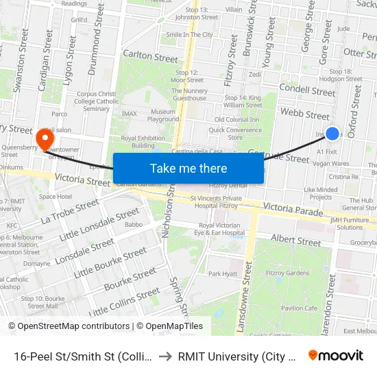 Peel St/Smith St #16 to RMIT University (City Campus) map