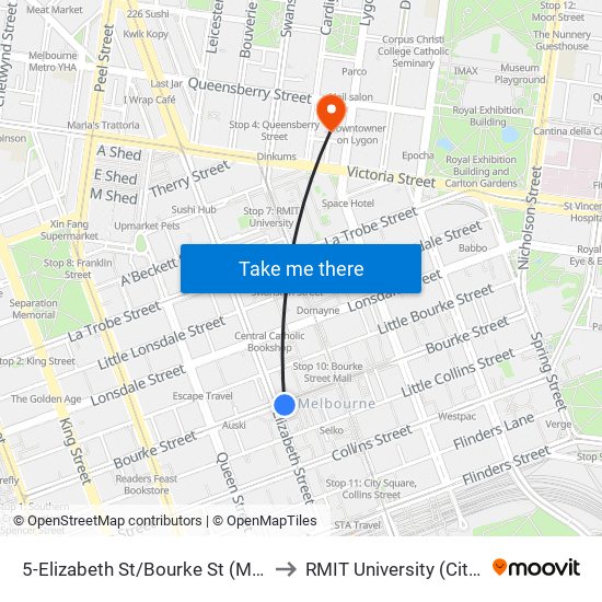 5-Elizabeth St/Bourke St (Melbourne City) to RMIT University (City Campus) map