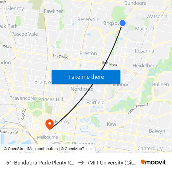 61-Bundoora Park/Plenty Rd (Bundoora) to RMIT University (City Campus) map