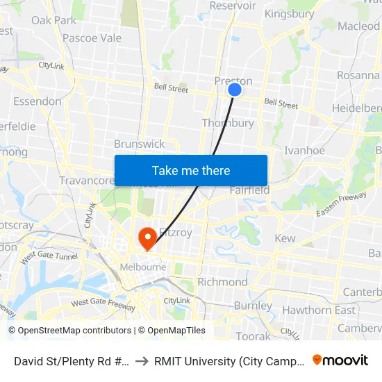 David St/Plenty Rd #47 to RMIT University (City Campus) map