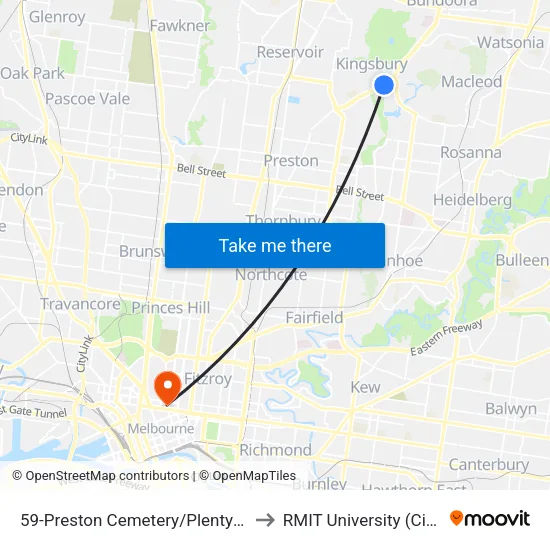 Preston Cemetery/Plenty Rd #59 to RMIT University (City Campus) map