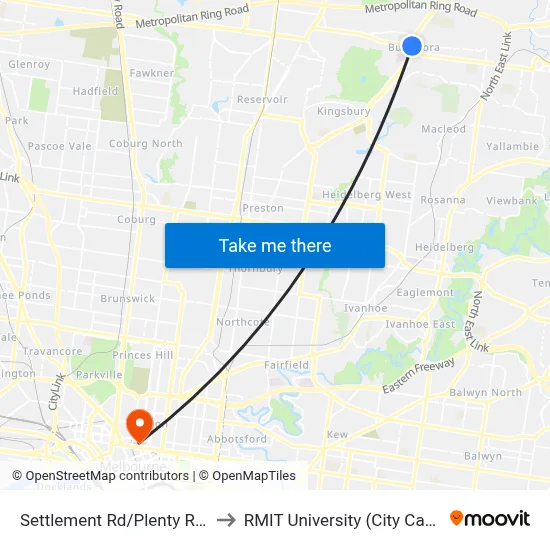Settlement Rd/Plenty Rd #66 to RMIT University (City Campus) map