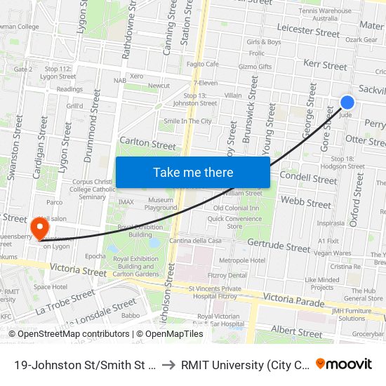 19-Johnston St/Smith St (Fitzroy) to RMIT University (City Campus) map