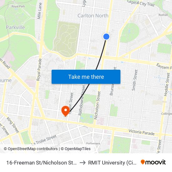 16-Freeman St/Nicholson St (Fitzroy North) to RMIT University (City Campus) map