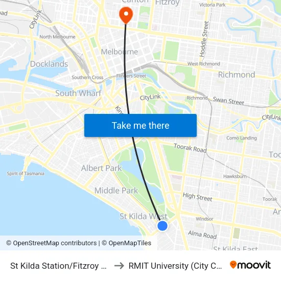 St Kilda Station/Fitzroy St #132 to RMIT University (City Campus) map