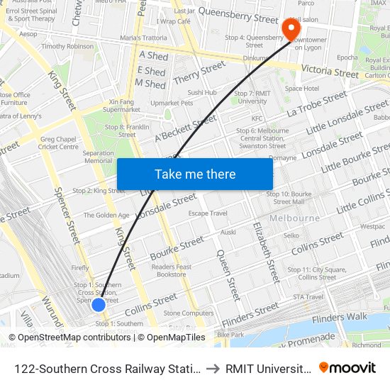 122-Southern Cross Railway Station/Spencer St (Melbourne City) to RMIT University (City Campus) map