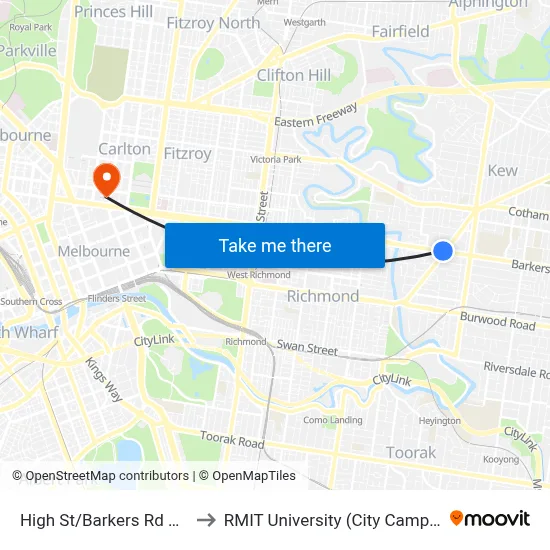 High St/Barkers Rd #29 to RMIT University (City Campus) map