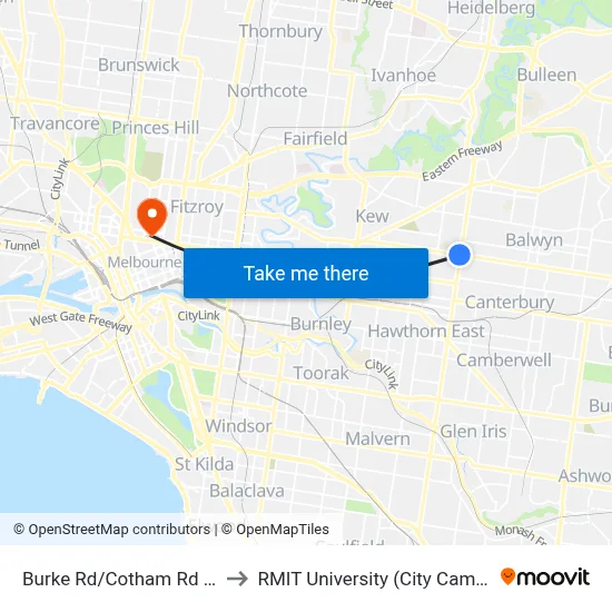 Burke Rd/Cotham Rd #42 to RMIT University (City Campus) map