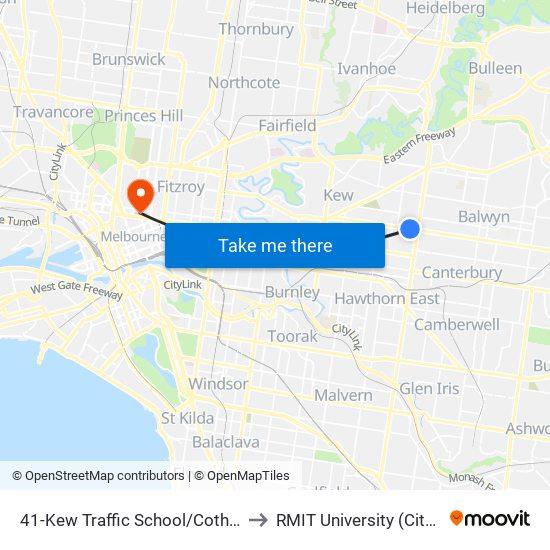 41-Kew Traffic School/Cotham Rd (Kew) to RMIT University (City Campus) map