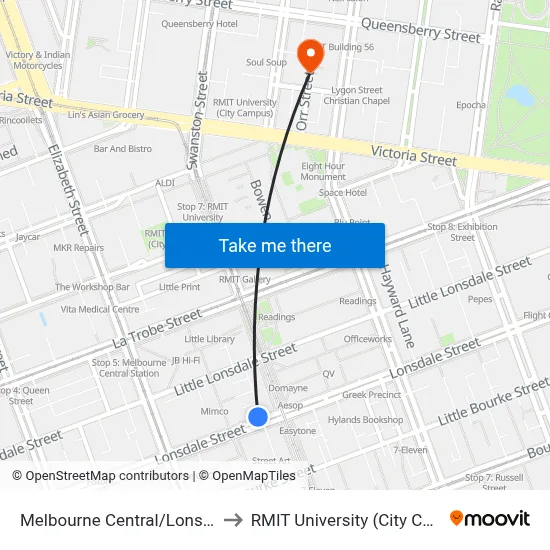 Melbourne Central/Lonsdale St to RMIT University (City Campus) map