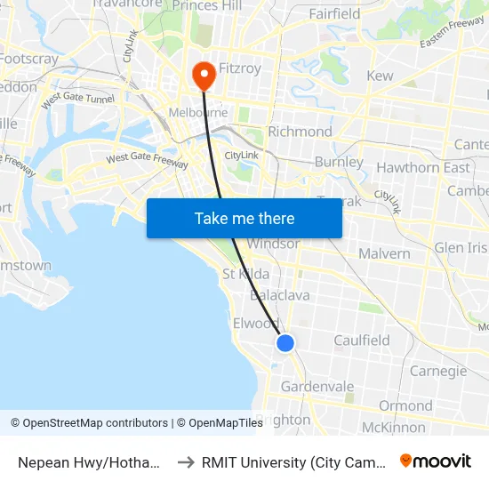 Nepean Hwy/Hotham St to RMIT University (City Campus) map