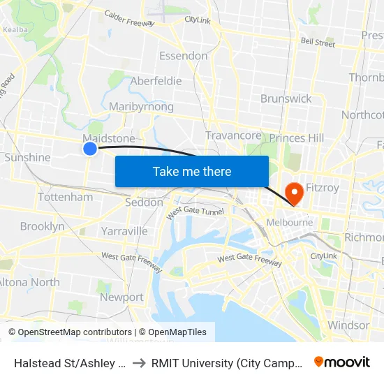 Halstead St/Ashley St to RMIT University (City Campus) map