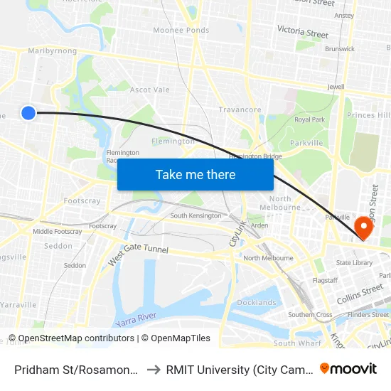 Pridham St/Rosamond Rd to RMIT University (City Campus) map