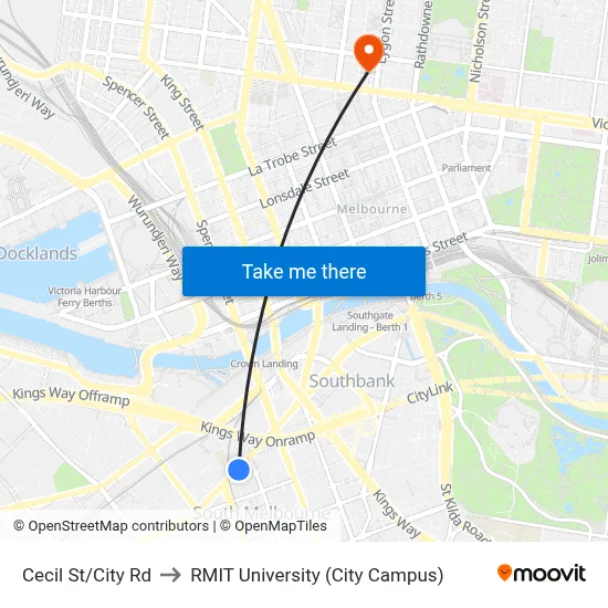 Cecil St/City Rd to RMIT University (City Campus) map