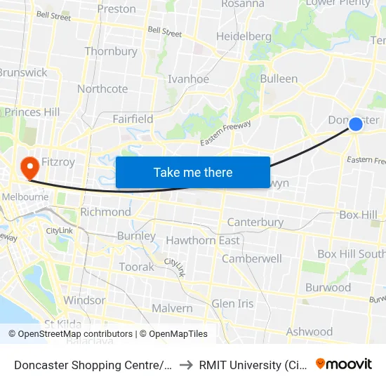 Doncaster Shopping Centre/Williamsons Rd to RMIT University (City Campus) map