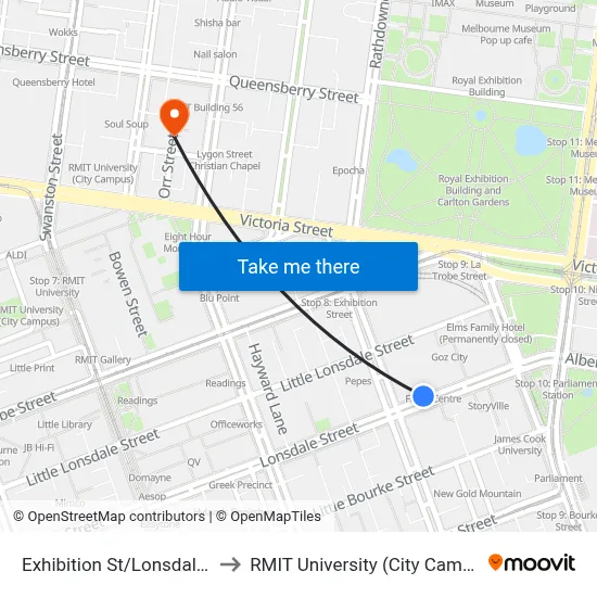 Exhibition St/Lonsdale St to RMIT University (City Campus) map