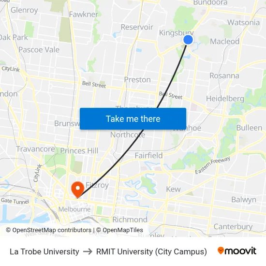 La Trobe University to RMIT University (City Campus) map