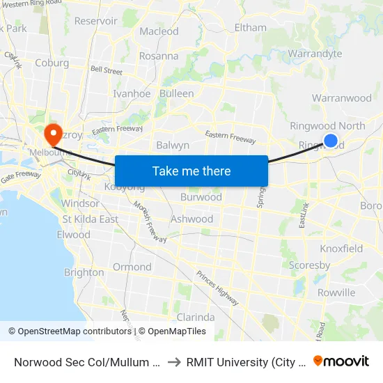 Norwood Sec Col/Mullum Mullum Rd to RMIT University (City Campus) map
