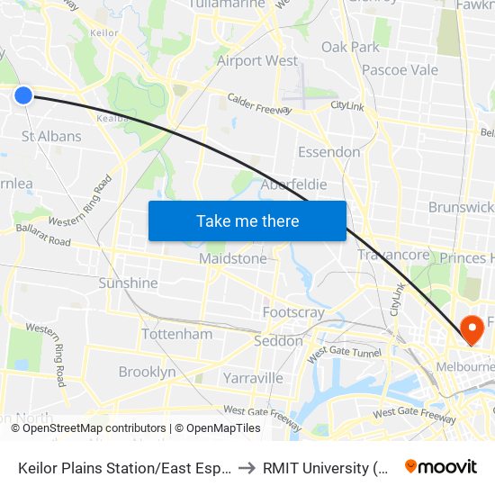 Keilor Plains Station/East Esplanade (St Albans) to RMIT University (City Campus) map