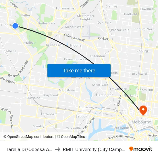 Tarella Dr/Odessa Ave to RMIT University (City Campus) map