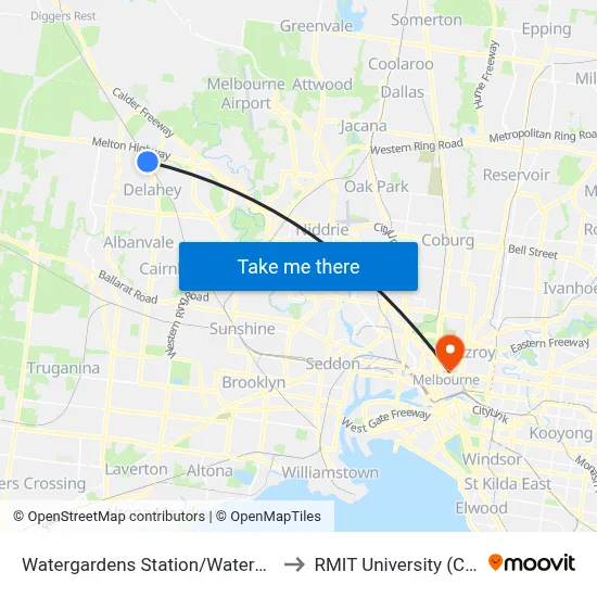 Watergardens Station/Watergardens Circuit Rd to RMIT University (City Campus) map