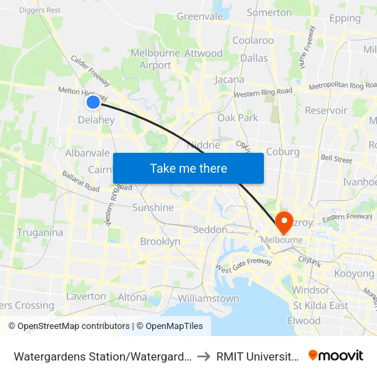 Watergardens Station/Watergardens Circuit Rd to RMIT University (City Campus) map