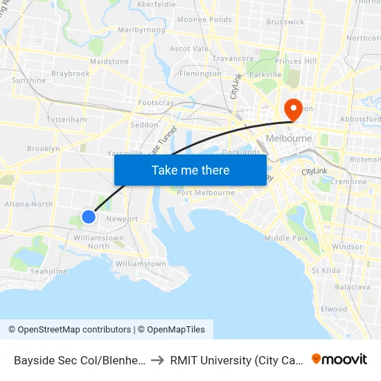 Bayside Sec Col/Blenheim Rd to RMIT University (City Campus) map