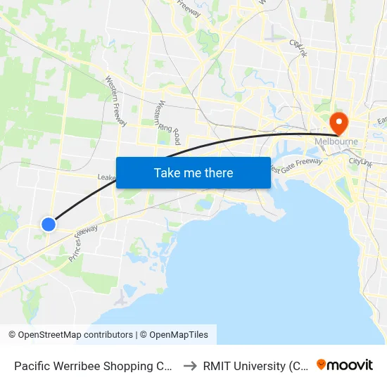 Pacific Werribee Shopping Centre/Derrimut Rd to RMIT University (City Campus) map