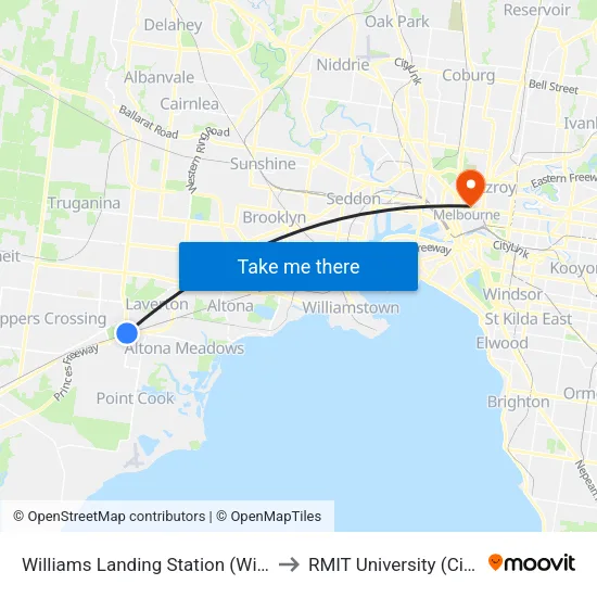 Williams Landing Station to RMIT University (City Campus) map