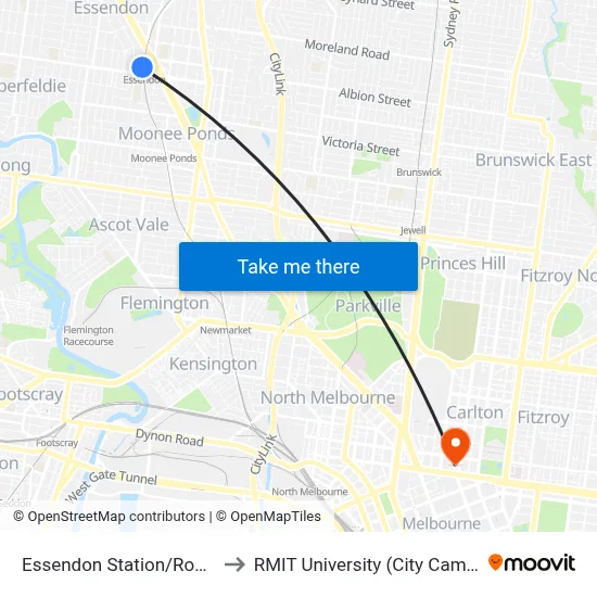 Essendon Station/Rose St to RMIT University (City Campus) map