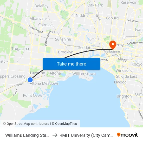 Williams Landing Station to RMIT University (City Campus) map