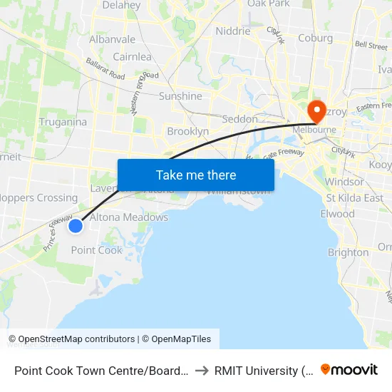 Point Cook Shopping Centre/Boardwalk Bvd to RMIT University (City Campus) map