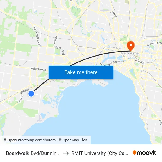 Boardwalk Bvd/Dunnings Rd to RMIT University (City Campus) map