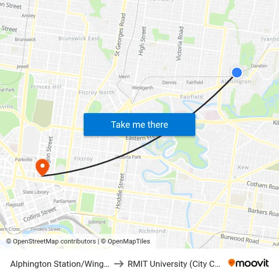 Alphington Station/Wingrove St to RMIT University (City Campus) map