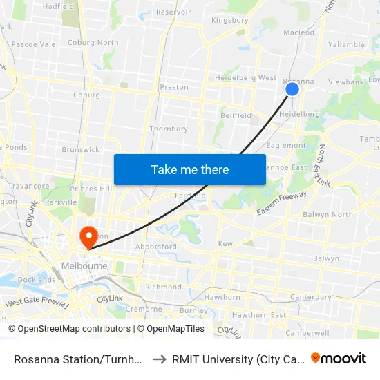 Rosanna Station/Turnham Ave to RMIT University (City Campus) map