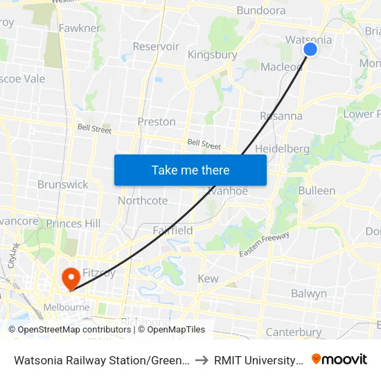 Watsonia Station/Greensborough Hwy to RMIT University (City Campus) map