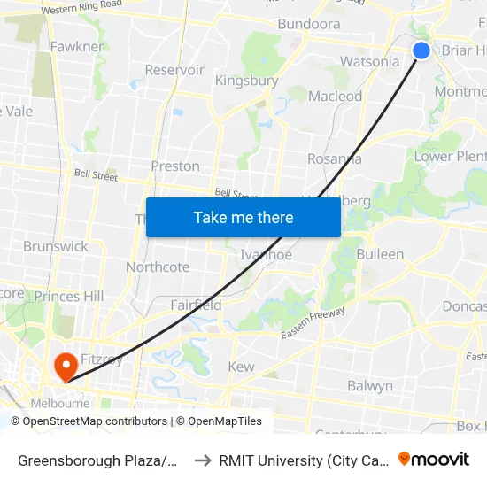 Greensborough Plaza/Main St to RMIT University (City Campus) map