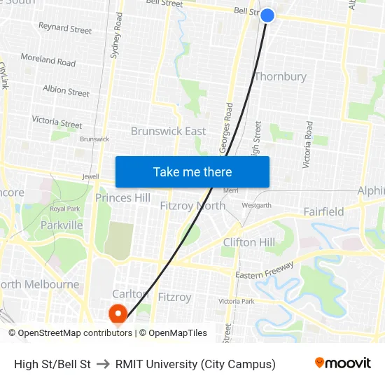 High St/Bell St to RMIT University (City Campus) map