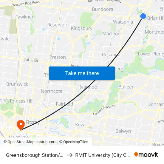 Greensborough Station/Main St to RMIT University (City Campus) map