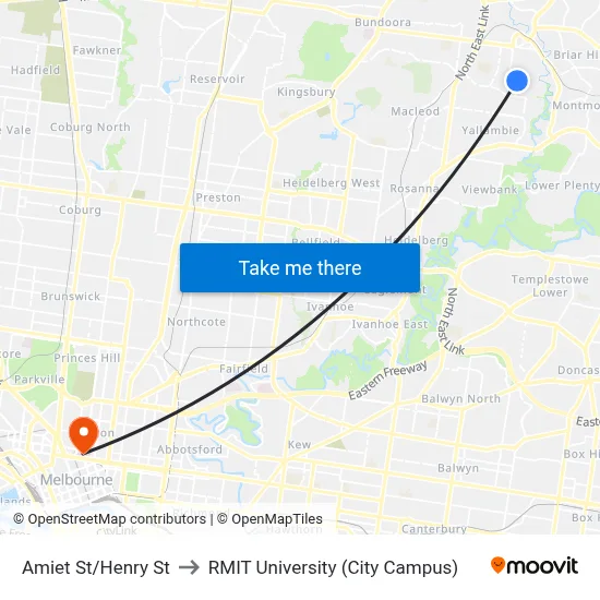 Amiet St/Henry St to RMIT University (City Campus) map